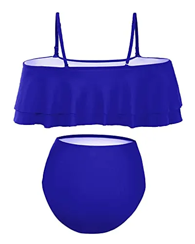 Women's Ruffle Off Shoulder Bikini Swimsuit Set-Royal Blue