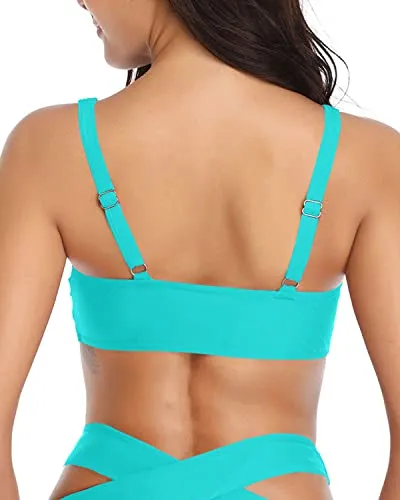 Women's Sexy Bowknot Ruffle Flounce Swimsuit Top-Aqua