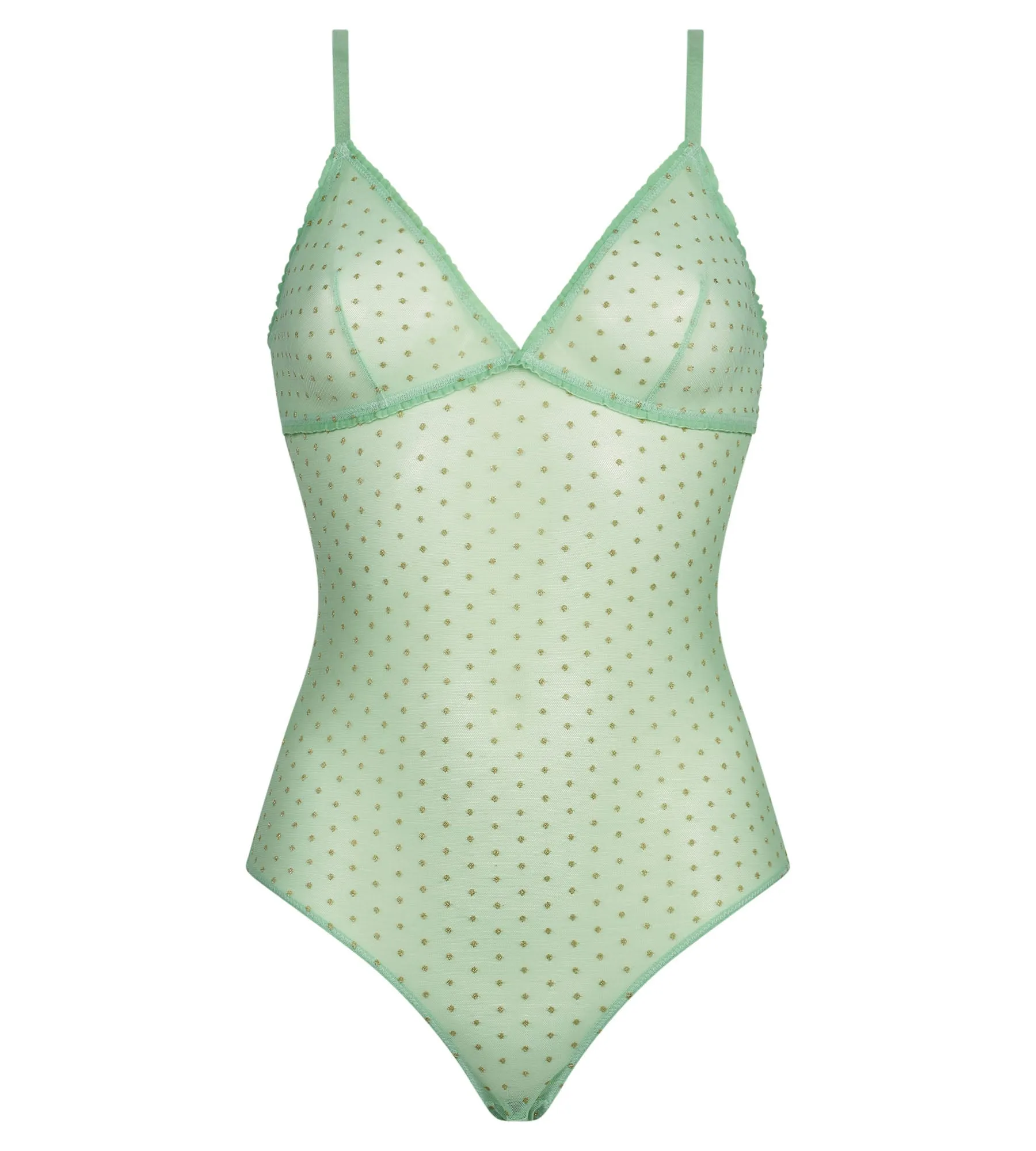 Women's sheer tulle bodysuit in green with lurex polka dots Dim Shiny Mesh