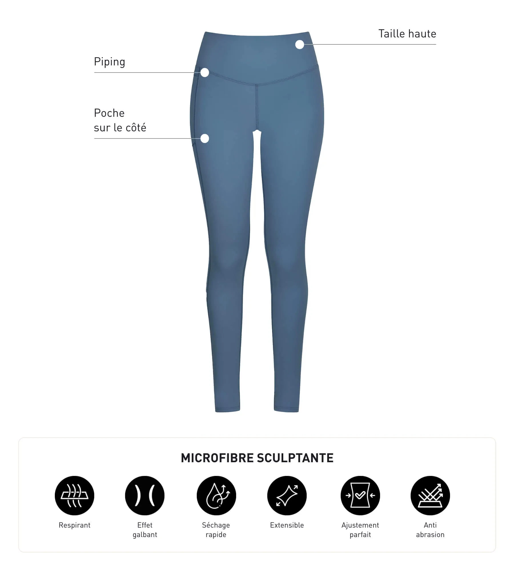 Women's sports leggings in sculpting microfibre Blue Jean Dim Move