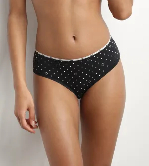 Women's stretch cotton briefs black with logo pattern Dim Icon Essentiel