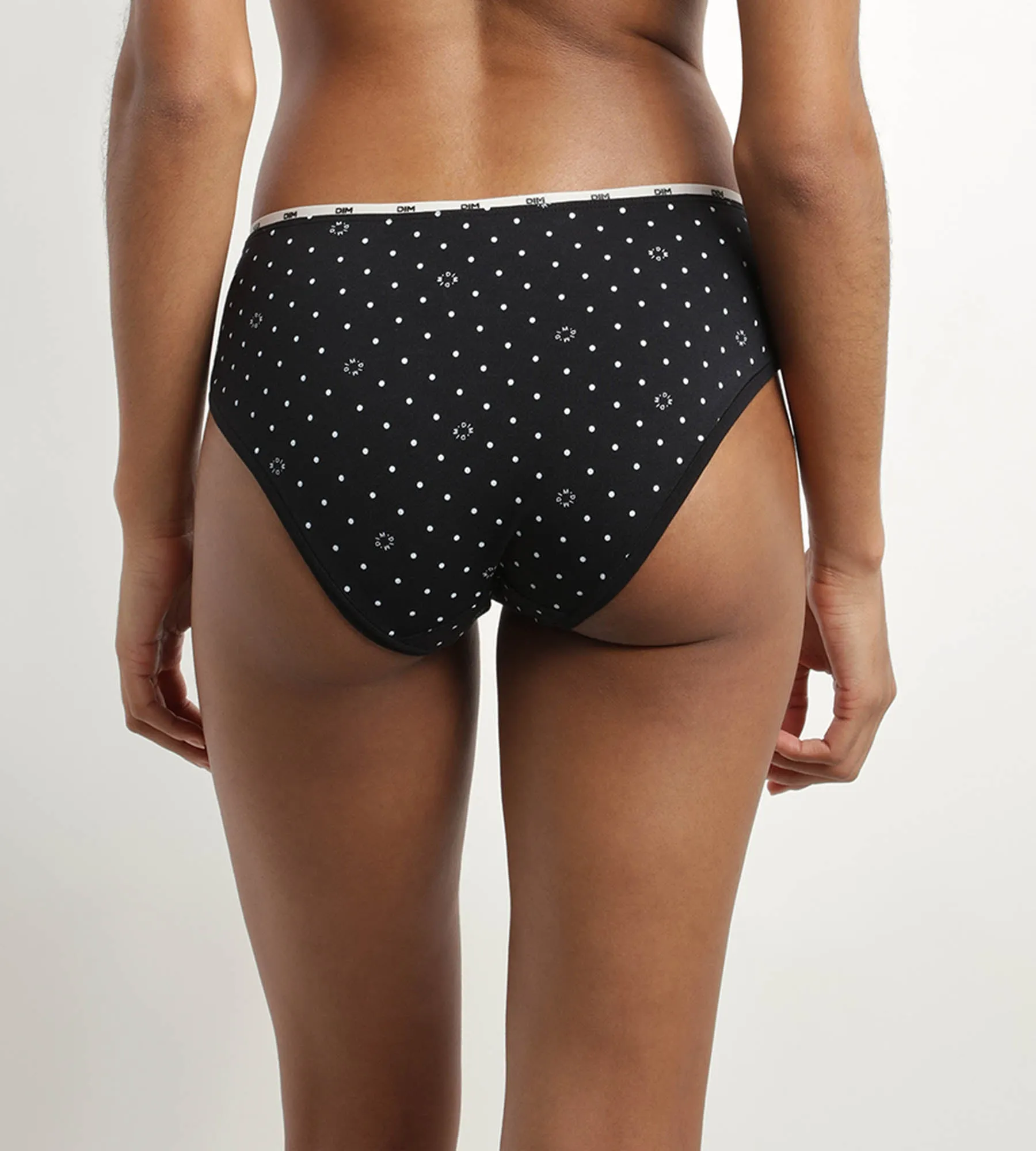 Women's stretch cotton briefs black with logo pattern Dim Icon Essentiel