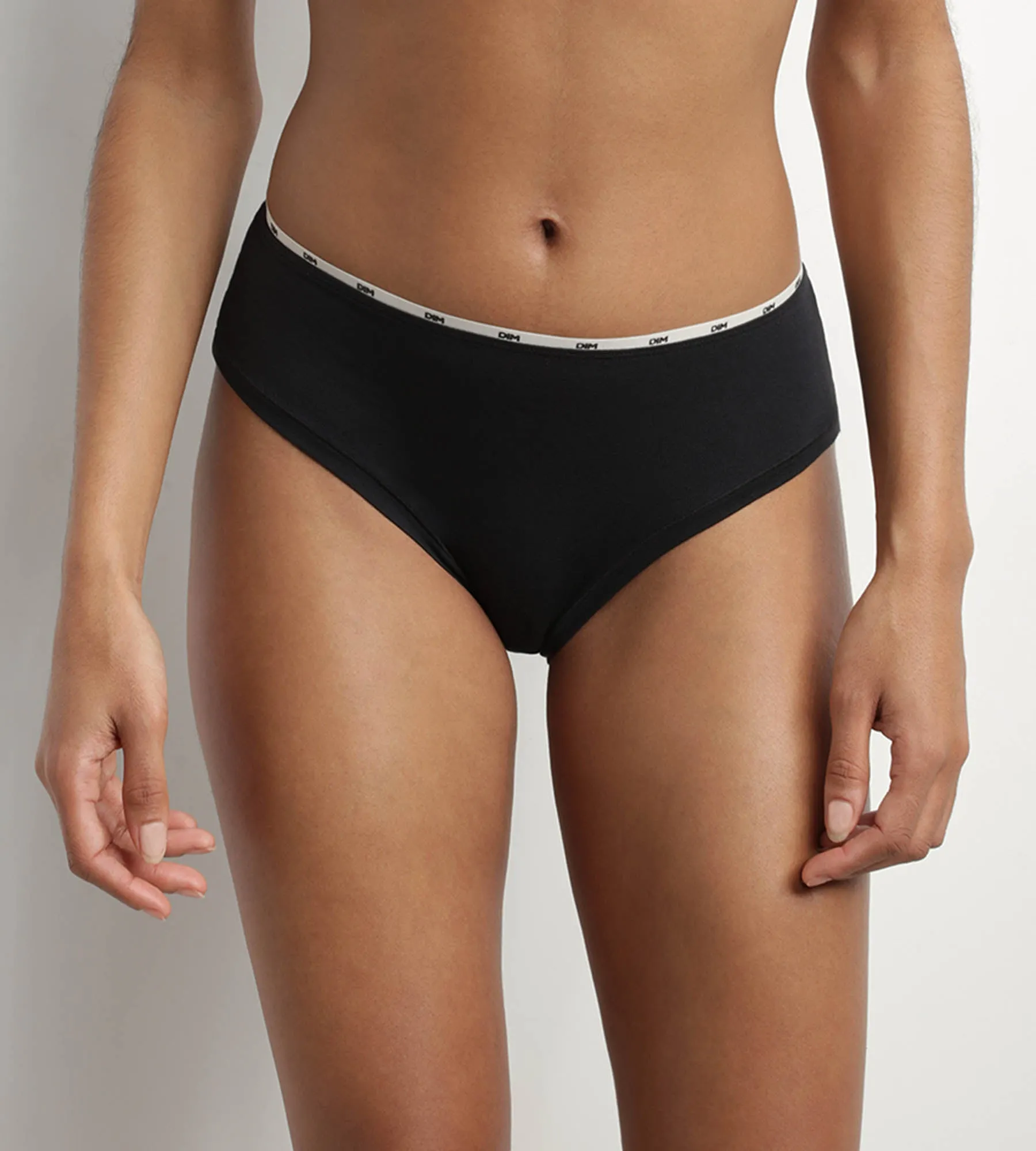 Women's stretch cotton briefs in black with Beige braid Dim Icon Essentiel