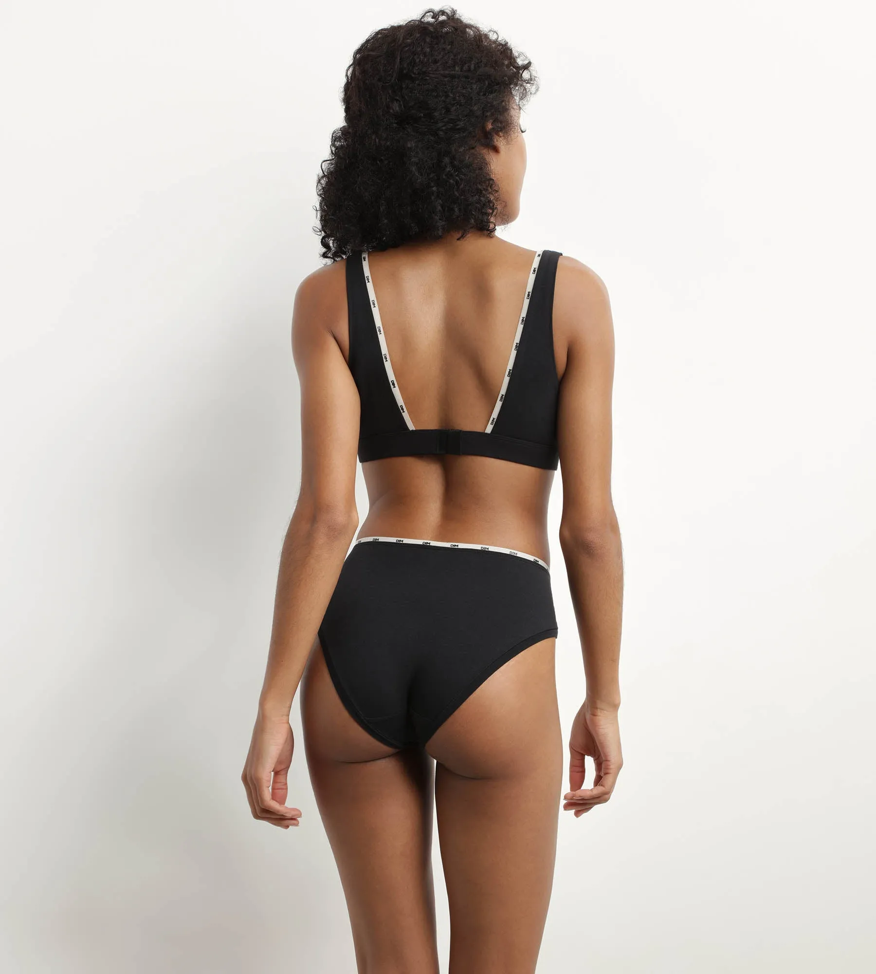 Women's stretch cotton briefs in black with Beige braid Dim Icon Essentiel