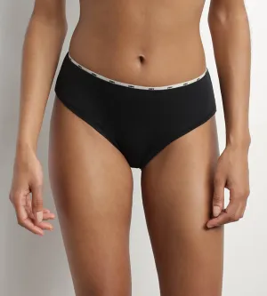Women's stretch cotton briefs in black with Beige braid Dim Icon Essentiel