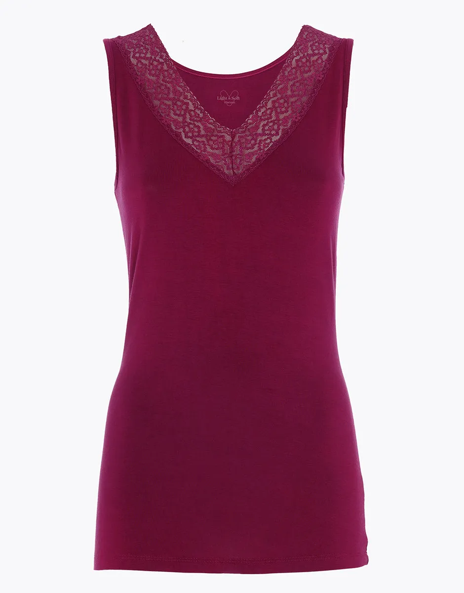 Women's viscose tank top with wide straps and Bordeaux lace Warm & Soft