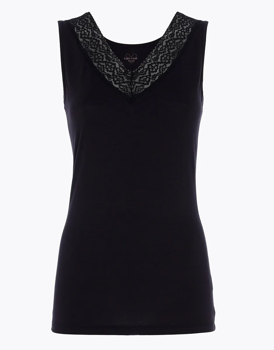 Women's viscose tank top with wide straps and lace Black Warm & Soft