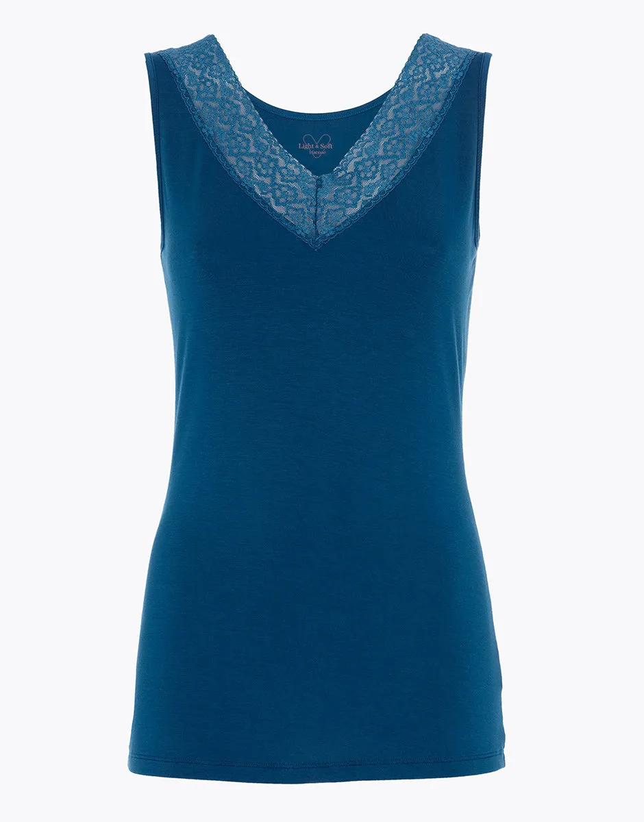 Women's viscose tank top with wide straps and lace Warm & Soft Blue